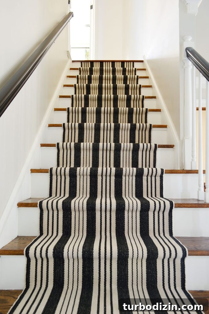 Black and White Striped Stair Runner After