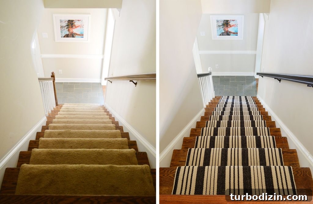 Before And After of Stair Runner From Top of Stairs