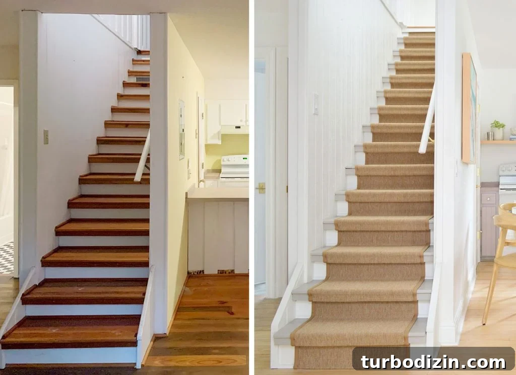 Before And After Sisal Stair Runner Installation