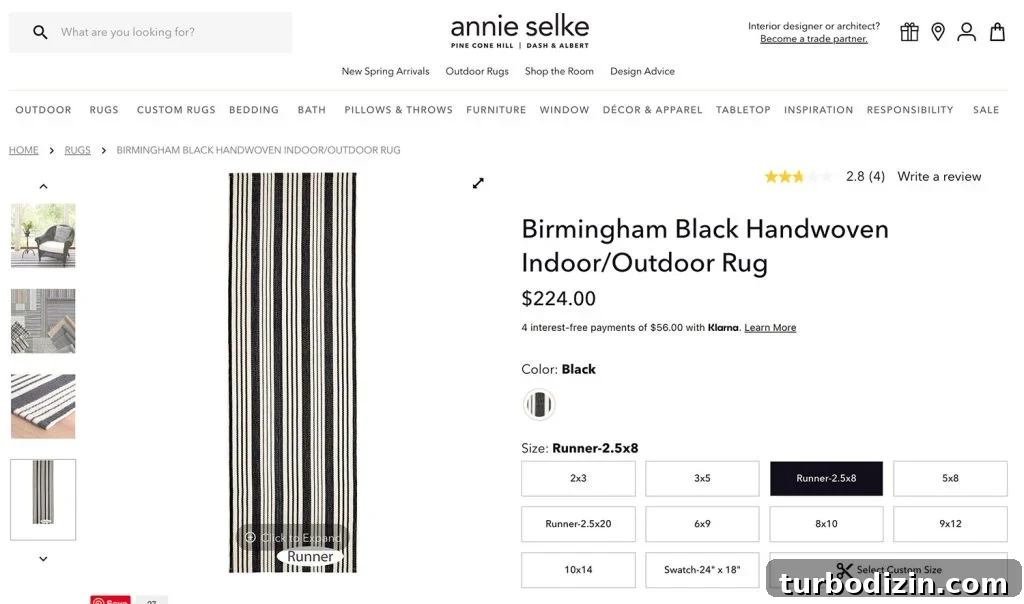 Screenshot of Annie Selke Website Birmingham Rug