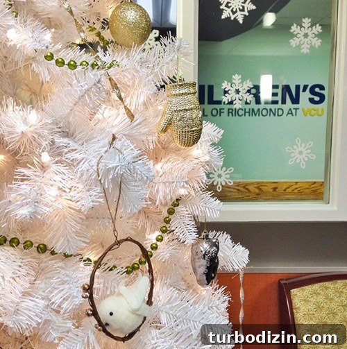4 DIY Holiday Crafts to Transform Your Home This Season 20 White Christmas tree at Childrens Hospital of Richmond with DIY decor