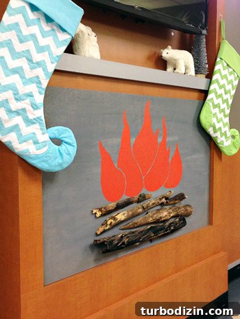 4 DIY Holiday Crafts to Transform Your Home This Season 10 Finished faux fireplace with holiday decorations and stockings on mantle for Childrens Hospital of Richmond waiting room