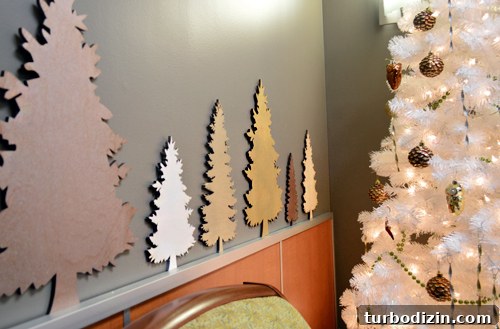 Holiday Makeover at the Children's Hospital: Transforming Care Spaces 7 Wood Cut Christmas Trees In Different Sizes And Bronze Gold Spray Paints