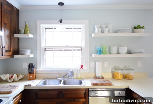 How We Installed Ikea Floating Shelves in Our Kitchen 5 after photo of updated kitchen with white Ikea floating shelves