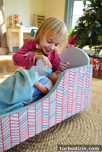 Paint a Chevron Pattern on Wood: Step-by-Step Guide for Perfect Results 8 Clara with painted cradle