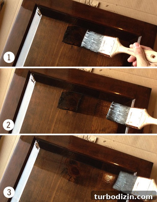 How to Make Wood Cabinets Darker: Step-by-Step Staining Guide 9 Three stages of applying Minwax PolyShades gel stain with brush