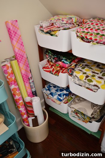 Organize Your Craft Closet: Smart Storage Tips and Layout Ideas 13 Fabric storage on wooden shelf