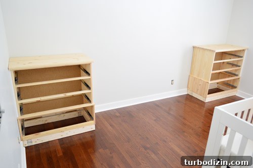 Two Ikea Fjell Dressers Installed as buuilt-ins in corners of a bedroom
