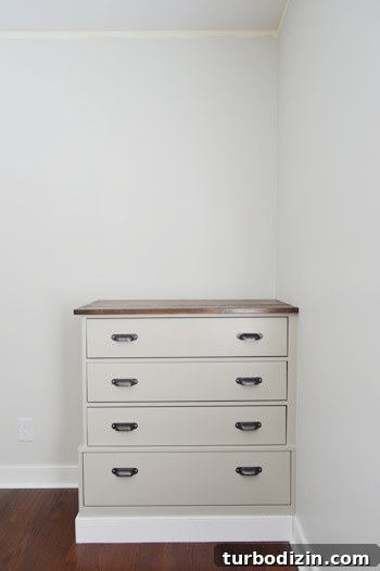 Finished Ikea Fjell Drawer As Built-In Base Cabinet For Bookshelf