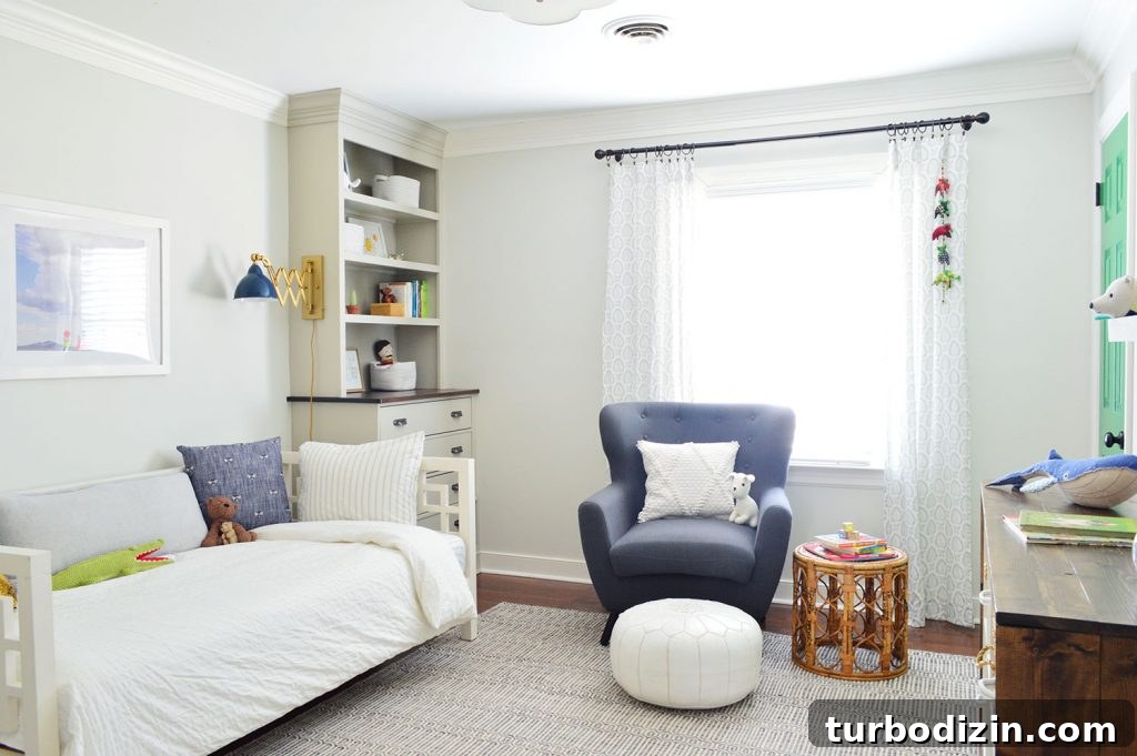 Boys Bedroom With Custom Bookshelves And Reading Chair