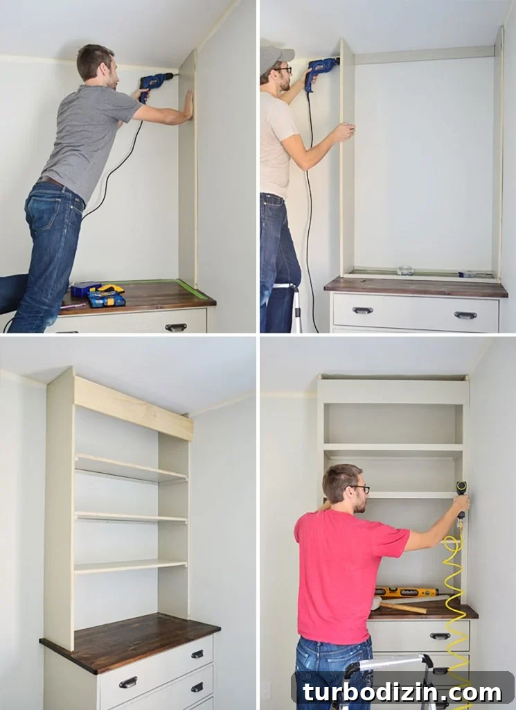 Four steps to DIY build-in bookshelves