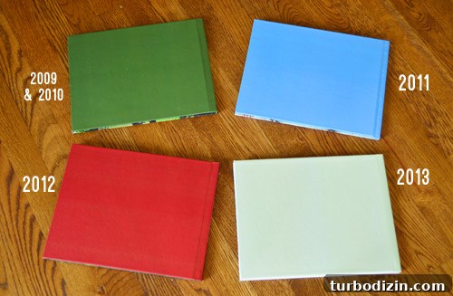 Backs of Four Years of Family Yearbook Photobooks