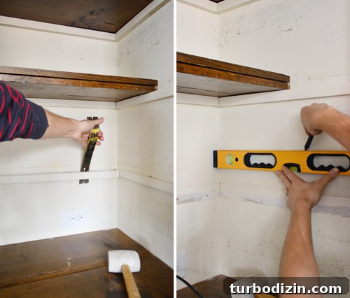 How to Add Extra Pantry Shelves and Install a Microwave 9 Adjusting braces