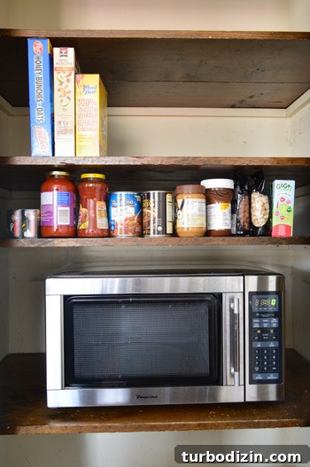 How to Add Extra Pantry Shelves and Install a Microwave 11 Pantry small items organized