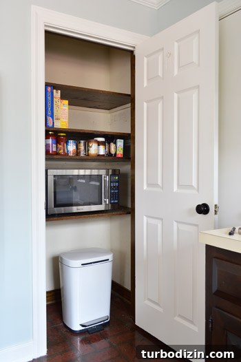 How to Add Extra Pantry Shelves and Install a Microwave 13 Empty clean pantry