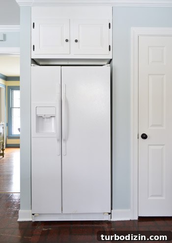 How to Paint a Refrigerator with Appliance Paint: Step-by-Step Guide 2 painted white refrigerator in nelson blue kitchen