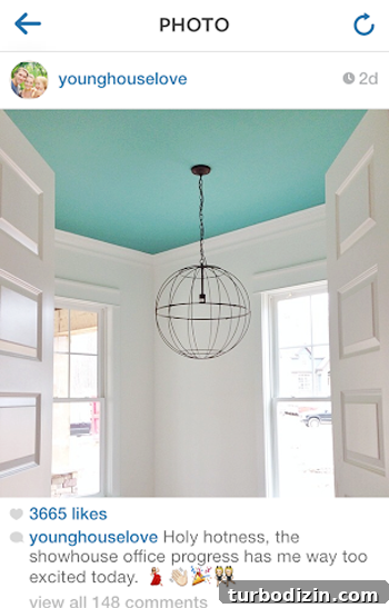 Showhouse Guide: Choosing Paint, Light Fixtures, Doorknobs & Vanities 2 Blue ceiling in office