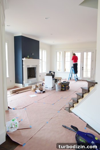 Showhouse Guide: Choosing Paint, Light Fixtures, Doorknobs & Vanities 7 Fireplace and kitchen view