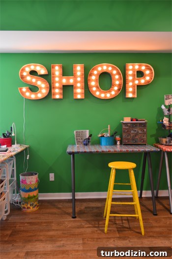 House Crashing: Joyful and Carefree Party Crashers 12 Large Downstairs Workshop With Vintage Stage Letters Light Up