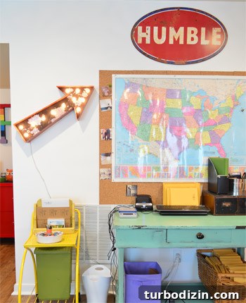 House Crashing: Joyful and Carefree Party Crashers 14 Home Office Craft Room Workspace With Map And Vintage Arrow