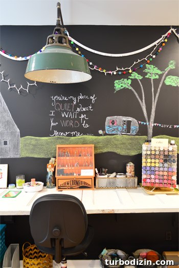 House Crashing: Joyful and Carefree Party Crashers 16 Chalkboard Wall With Vintage Light In Home Workspace