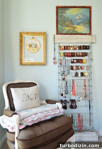 House Crashing: Joyful and Carefree Party Crashers 9 Jewelry Display Rack In Bedroom With Vintage Chair and Art