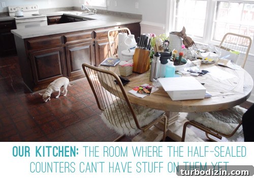 Inside a Real Messy House Tour: 2014 Home Before Cleanup 3 Messy Kitchen With Half Finished Counters And Stuff Moved Onto Table