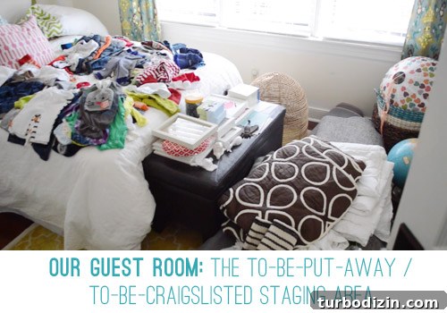 Inside a Real Messy House Tour: 2014 Home Before Cleanup 6 Guest Room Filled With Clothes and Items To Be Craigslisted