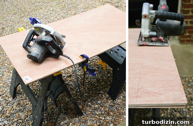 Create a Cork Wall Gallery for Kids’ Artwork 5 clamping together plywood pieces and using a circular saw to cut them all at once to ensure consistent size