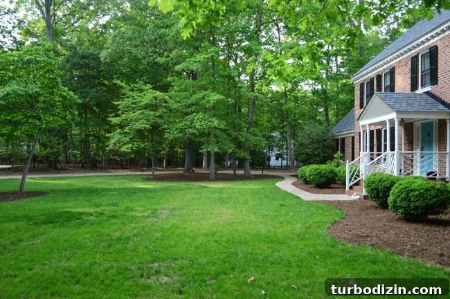 Create Mulch Planting Beds: Step-by-Step Guide for Lush Gardens 12 Large Grassy Yard In Front Of Brick Colonial Home