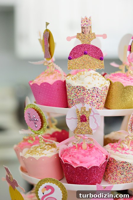 Pink and Gold Kids Party Ideas: Decorations, Cake & Outfit Tips 11 Queen Clara cupcake