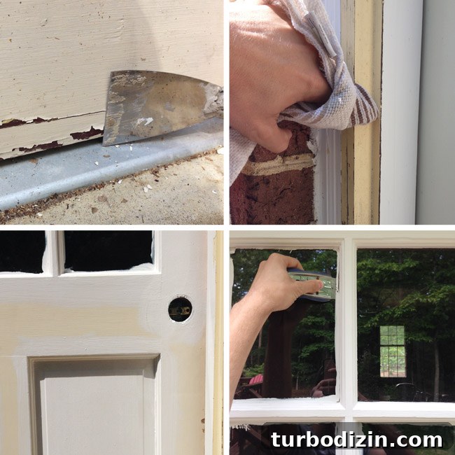 How to Paint a Garage Door and Outdoor Utility Box 4 Preparing And Painting Door For Painting With Scraper And Rag And Primer