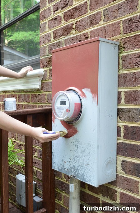 How to Paint a Garage Door and Outdoor Utility Box 5 Painting Outdoor Electrical Box To Match Red Brick Wall