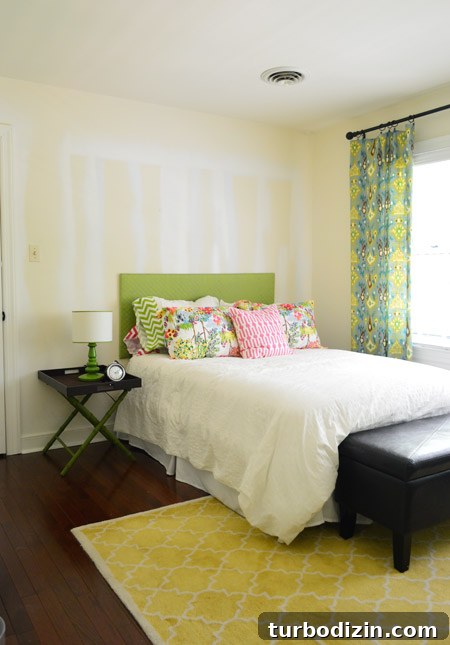 Our Top Pick for a Cozy Bedroom Paint Color 3 Unapinted bedroom with colorful accessories