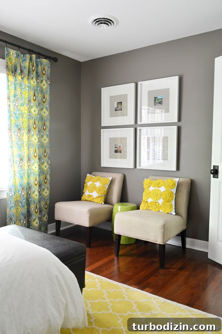 Our Top Pick for a Cozy Bedroom Paint Color 6 Seating area in guest bedroom with Sparrow walls
