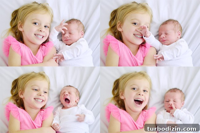 Newborn Photography: A Simple Guide to Shooting Your Baby at Home 16 Collage of Big Sister And Baby Brother During Newborn Photo Shoot