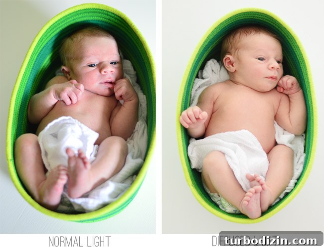 Newborn Photography: A Simple Guide to Shooting Your Baby at Home 5 Side By Side Comparison Of Normal Harsh Light And Diffused Light For DIY Newborn Photos