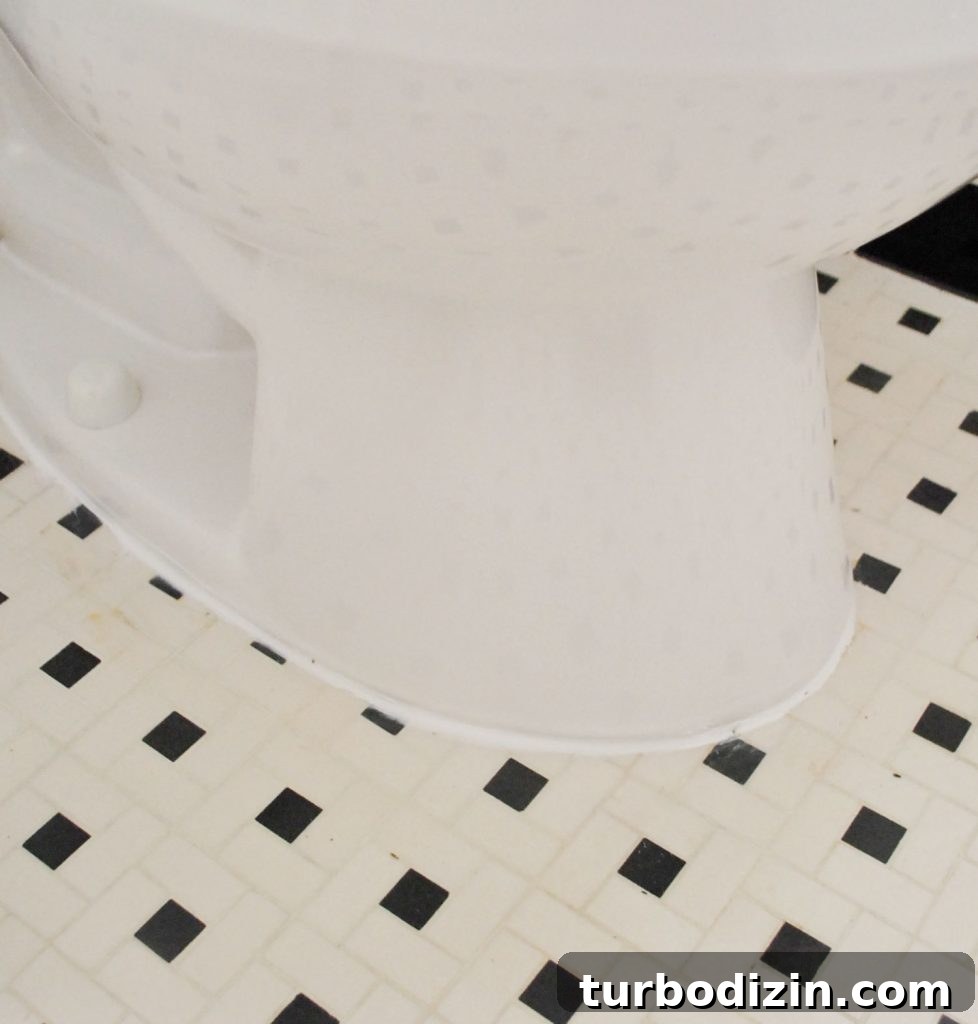 Line Of White Caulk Around Base Of Installed Toilet
