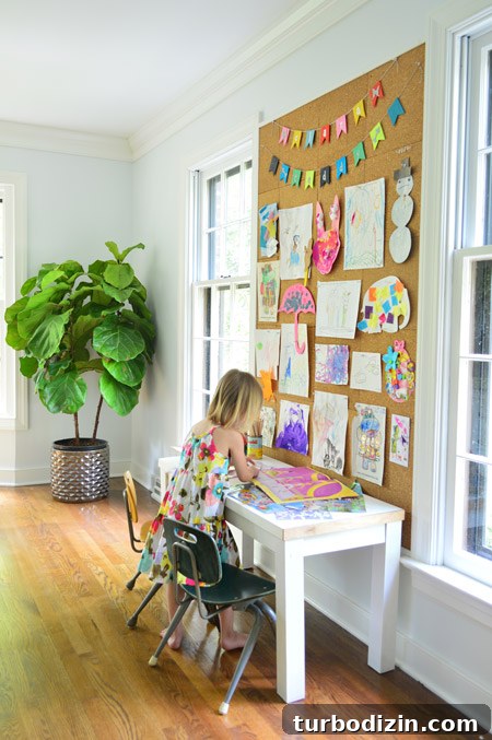 Buying a Teil Duncan Painting for Our Anniversary Gift 9 Cork board with child's artwork