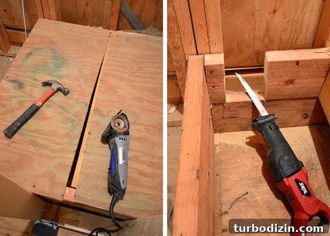Cutting under stairs