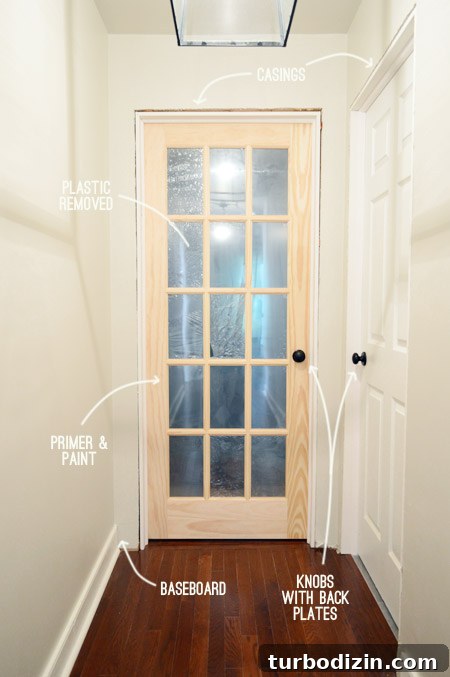 How to Hang a Door: Step-by-Step Guide for a Perfect Fit 36 Diagram Of Unpainted Door Hung In DIY Jamb With To Do List Captions