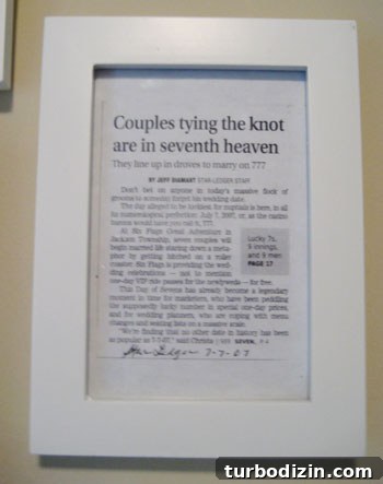 Newspaper article about weddings on 7/7/07