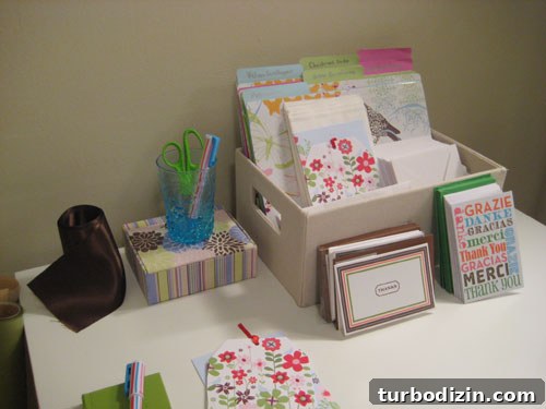 Create a Stylish Craft Space and Gift-Wrapping Station 6 Desktop with organized folders and supplies