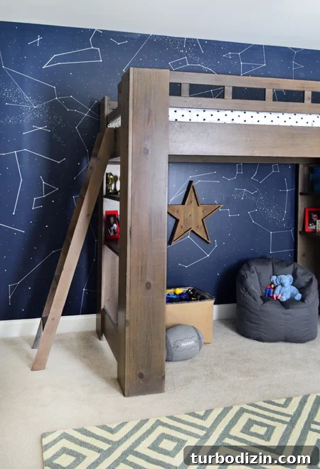 Boys Outer-Space-Bedroom-Loft-Bed-Constellation-Wall