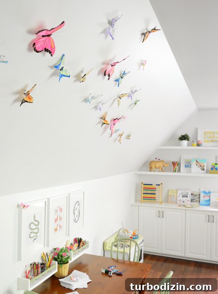 How We Transformed Our Bonus Room Into a Stylish Lounge 8 Playful-Family-Bonus-Room-Butterfly-Wall-Angle