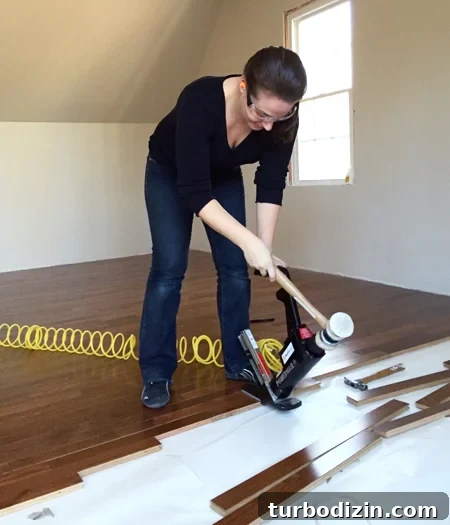 Install Hardwood Flooring: Step-by-Step Guide for DIY Success 2 install hardwood flooring sherry using power nailer