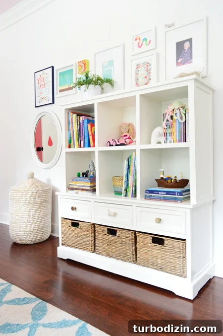GirlsRoom-Bookcase-Art-Frames-Toy-Storage