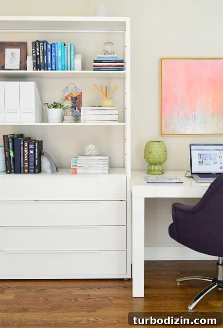 Can You Use the Same Beige Paint Color Throughout Your Home? 9 Neutral-Office-Open-Shelves-Ikea