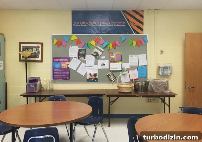Teacher Lounge Makeover Ideas to Boost Comfort and Productivity 6 Teachers-Lounge-BEFORE-Bulletin-Boards