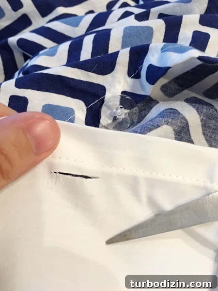 Split One Duvet Cover Into Two: DIY Guide for Dual Use 8 Split-Duvet-Button-Hole-Cut-On-White